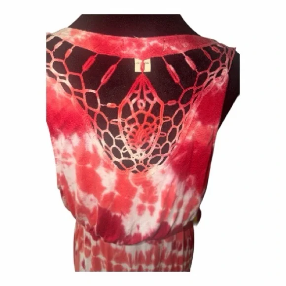 ONE WORLD Women’s Red and White Tie-Dye Sleeveless Maxi Dress Size L - Picture 4 of 5